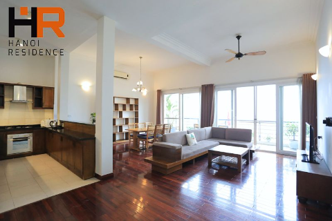 Serviced apartment 03 beds for rent in Tay Ho with balcony & lake view