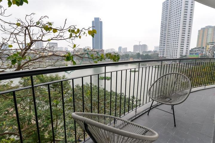 Lake view 2 bedroom apartment for rent with nice design in Pham Huy Thong street, Ba Dinh. 