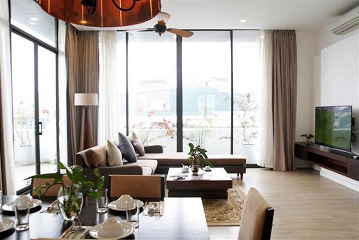 A nice 2 bedroom serviced apartment for rent with big balcony in Hoan Kiem district